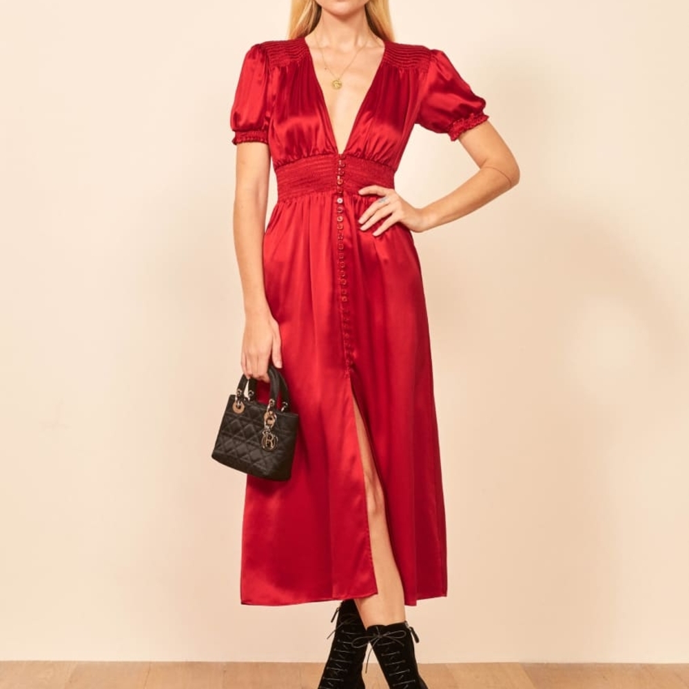 Reformation Alexea Silk Dress In Cherry Red